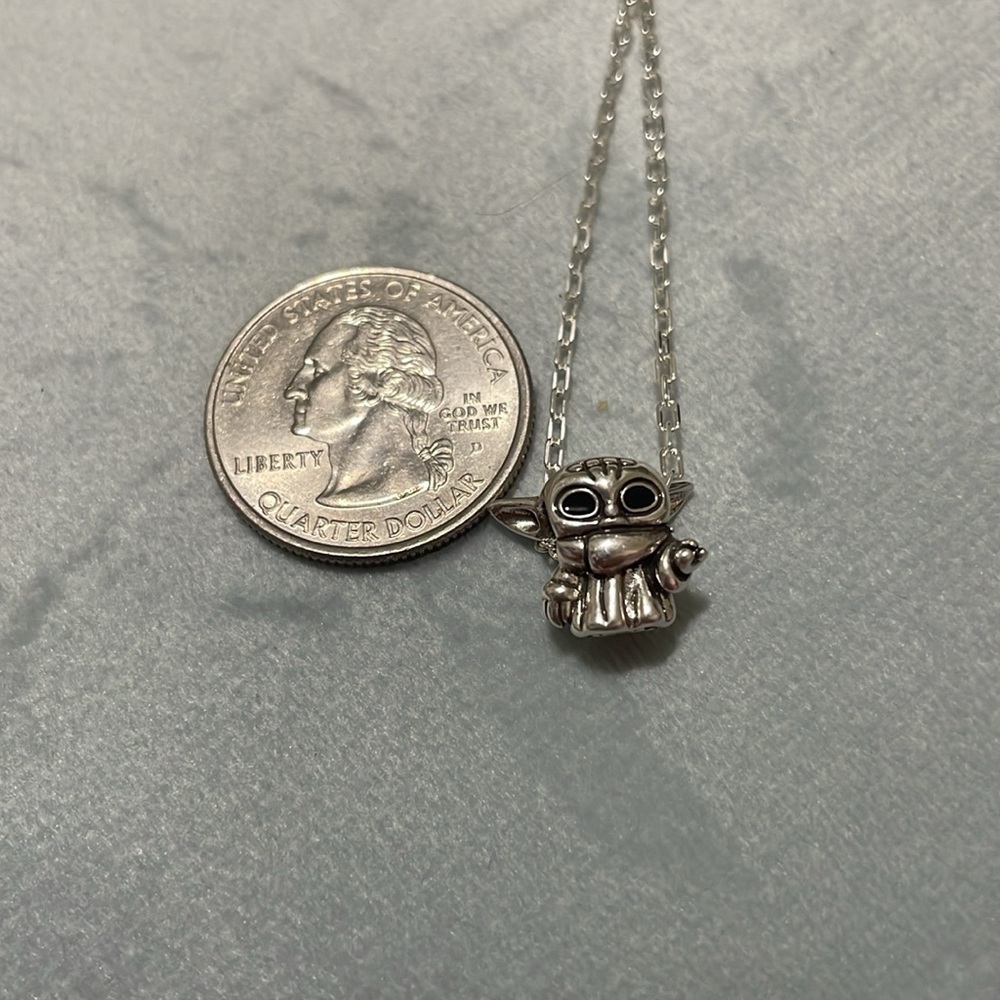 Star Wars Baby Yoda 925 Silver Pendant on 925 Silver Extra Long Chain - Picture 3 of 5
